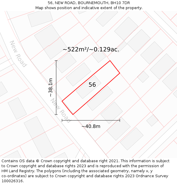 56, NEW ROAD, BOURNEMOUTH, BH10 7DR: Plot and title map