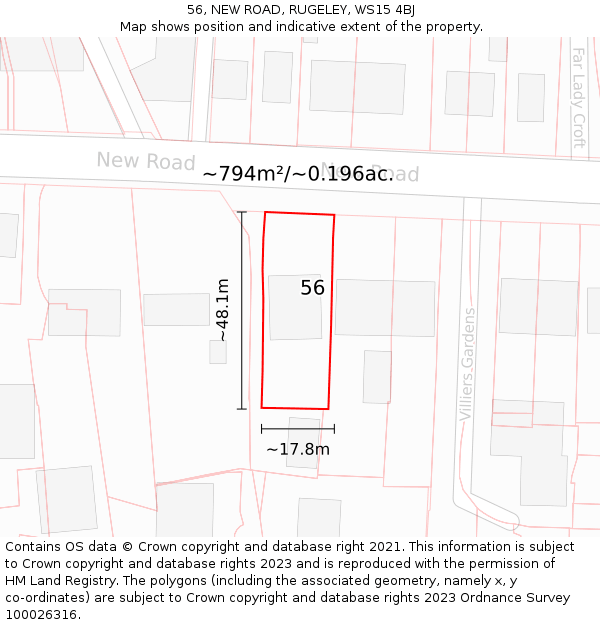 56, NEW ROAD, RUGELEY, WS15 4BJ: Plot and title map