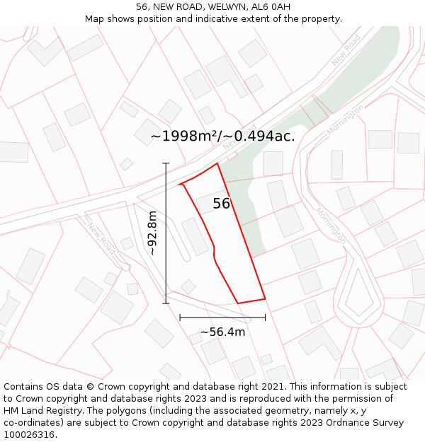 56, NEW ROAD, WELWYN, AL6 0AH: Plot and title map