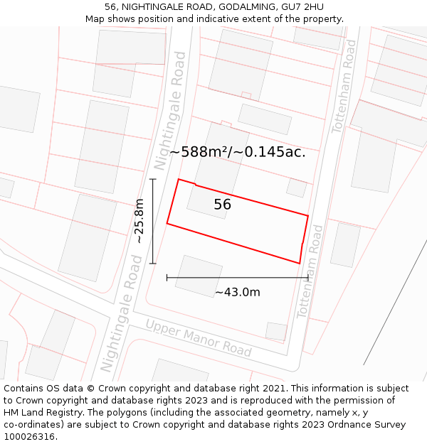 56, NIGHTINGALE ROAD, GODALMING, GU7 2HU: Plot and title map