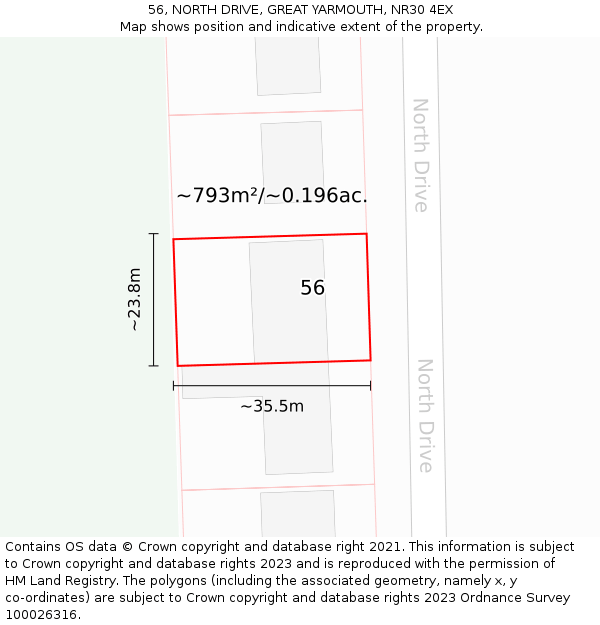 56, NORTH DRIVE, GREAT YARMOUTH, NR30 4EX: Plot and title map
