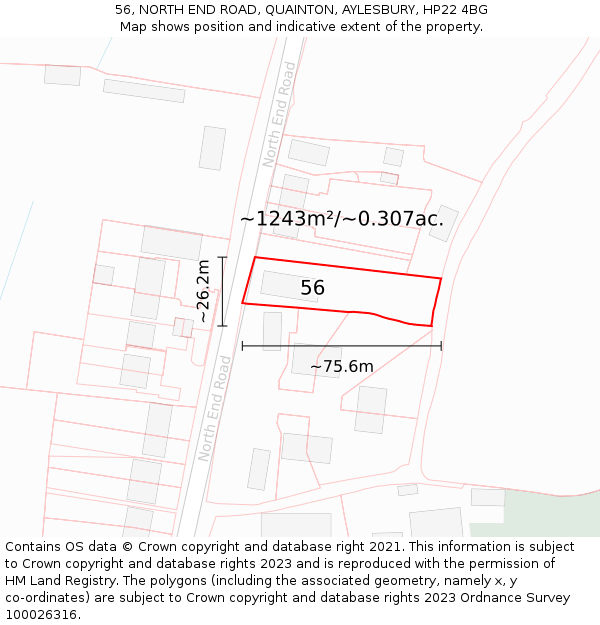 56, NORTH END ROAD, QUAINTON, AYLESBURY, HP22 4BG: Plot and title map