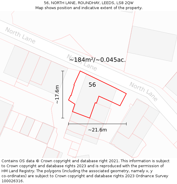 56, NORTH LANE, ROUNDHAY, LEEDS, LS8 2QW: Plot and title map