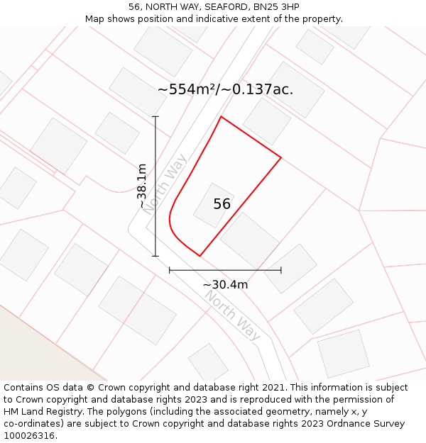 56, NORTH WAY, SEAFORD, BN25 3HP: Plot and title map