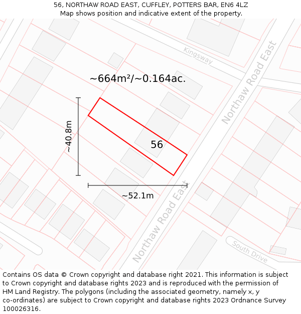 56, NORTHAW ROAD EAST, CUFFLEY, POTTERS BAR, EN6 4LZ: Plot and title map