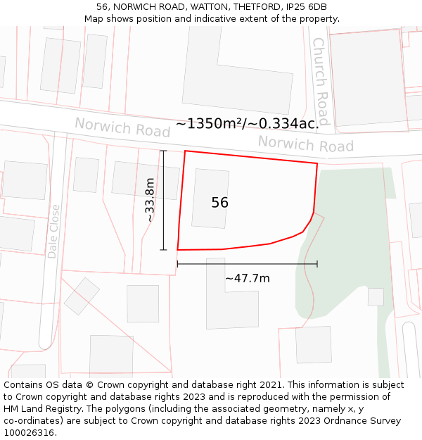 56, NORWICH ROAD, WATTON, THETFORD, IP25 6DB: Plot and title map