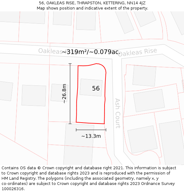 56, OAKLEAS RISE, THRAPSTON, KETTERING, NN14 4JZ: Plot and title map