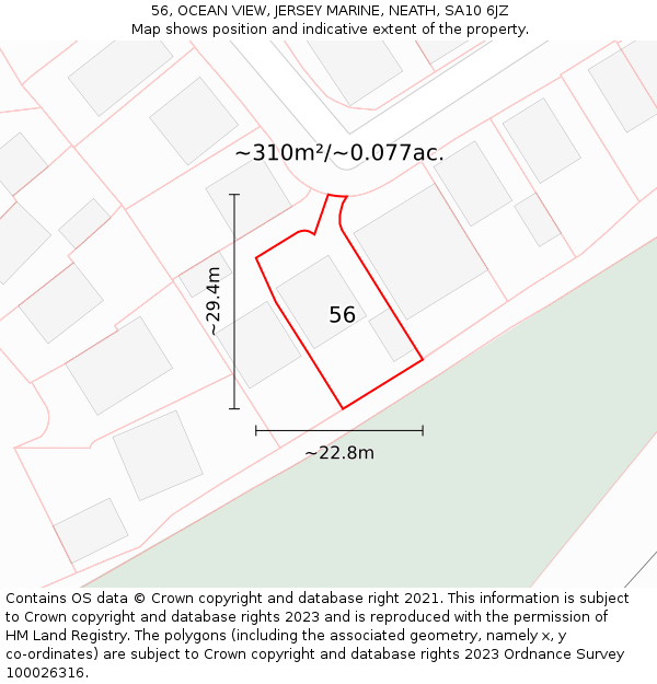 56, OCEAN VIEW, JERSEY MARINE, NEATH, SA10 6JZ: Plot and title map