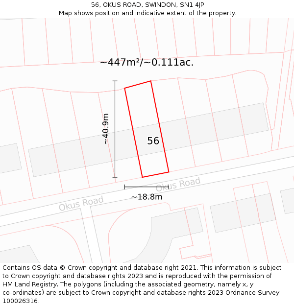 56, OKUS ROAD, SWINDON, SN1 4JP: Plot and title map