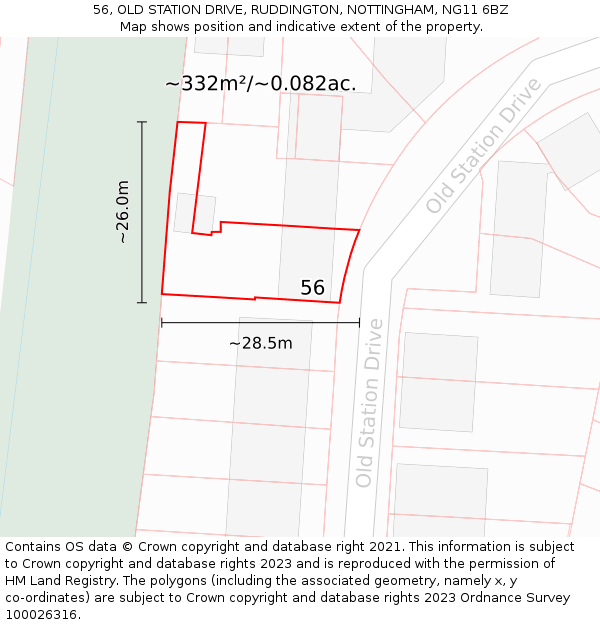 56, OLD STATION DRIVE, RUDDINGTON, NOTTINGHAM, NG11 6BZ: Plot and title map