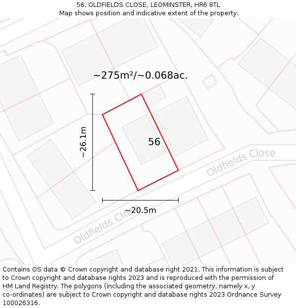 56, OLDFIELDS CLOSE, LEOMINSTER, HR6 8TL: Plot and title map