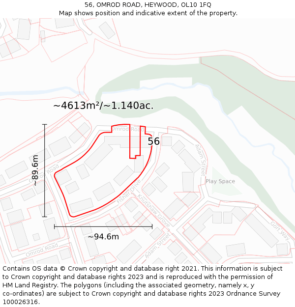 56, OMROD ROAD, HEYWOOD, OL10 1FQ: Plot and title map