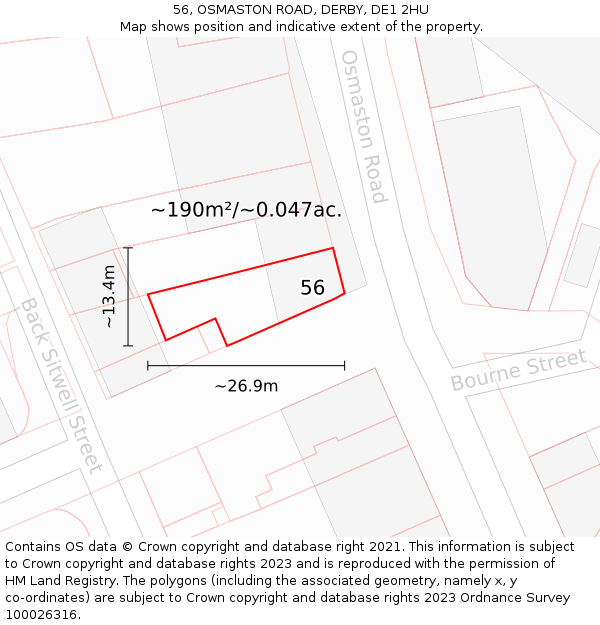 56, OSMASTON ROAD, DERBY, DE1 2HU: Plot and title map