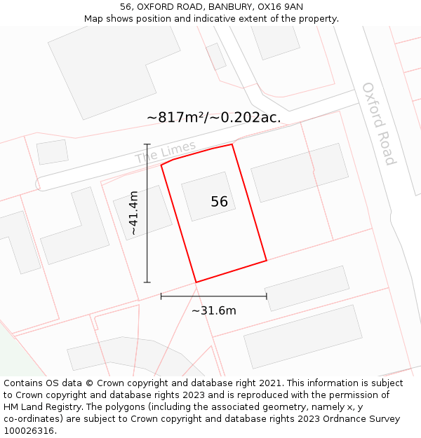 56, OXFORD ROAD, BANBURY, OX16 9AN: Plot and title map