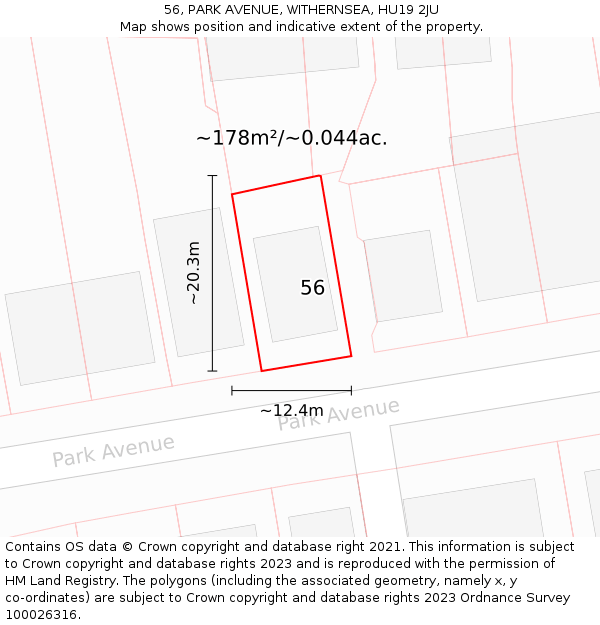 56, PARK AVENUE, WITHERNSEA, HU19 2JU: Plot and title map