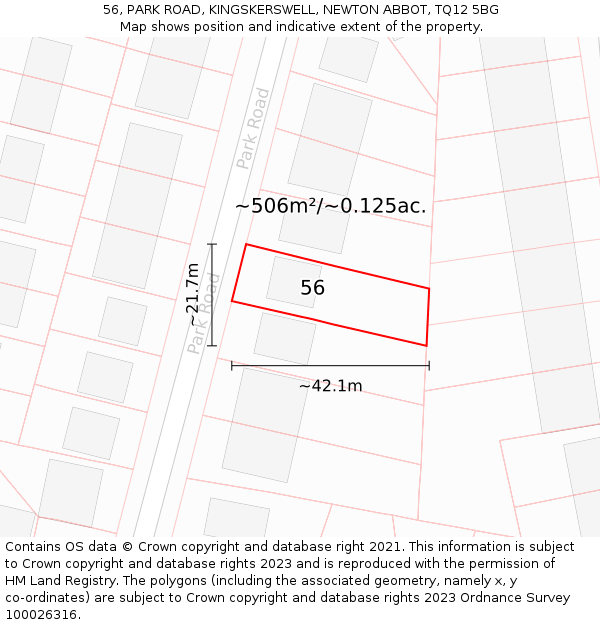 56, PARK ROAD, KINGSKERSWELL, NEWTON ABBOT, TQ12 5BG: Plot and title map