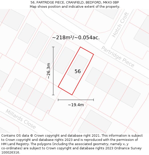 56, PARTRIDGE PIECE, CRANFIELD, BEDFORD, MK43 0BP: Plot and title map