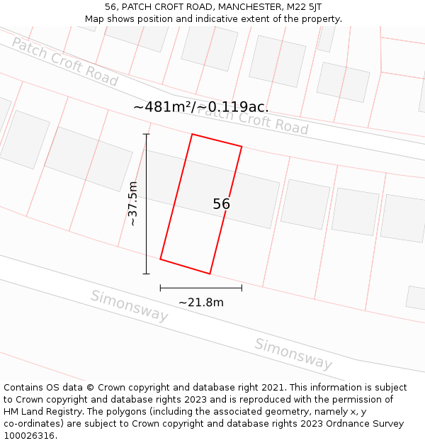 56, PATCH CROFT ROAD, MANCHESTER, M22 5JT: Plot and title map