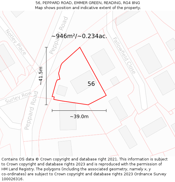 56, PEPPARD ROAD, EMMER GREEN, READING, RG4 8NG: Plot and title map