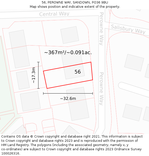 56, PEROWNE WAY, SANDOWN, PO36 9BU: Plot and title map