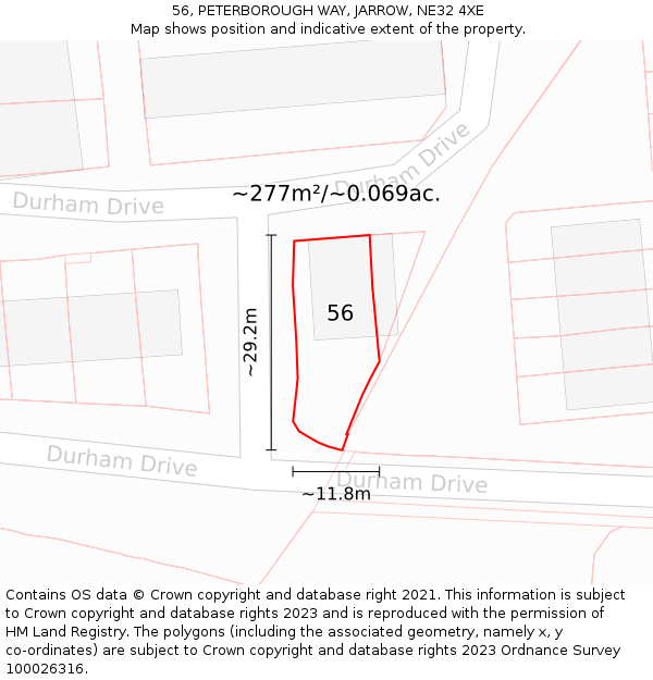 56, PETERBOROUGH WAY, JARROW, NE32 4XE: Plot and title map