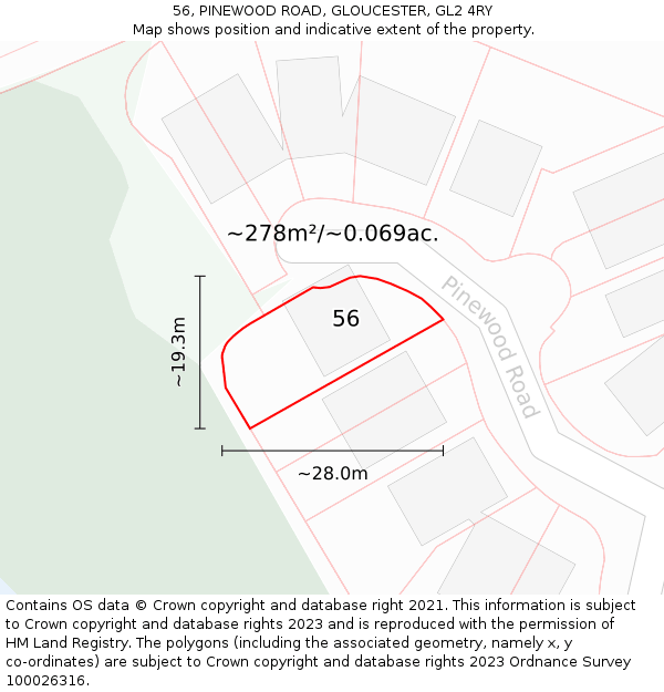 56, PINEWOOD ROAD, GLOUCESTER, GL2 4RY: Plot and title map