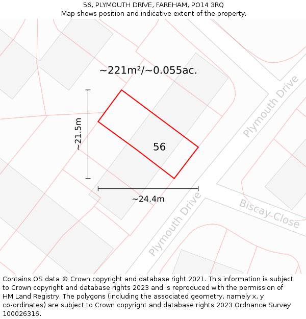 56, PLYMOUTH DRIVE, FAREHAM, PO14 3RQ: Plot and title map