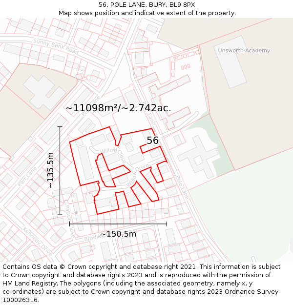 56, POLE LANE, BURY, BL9 8PX: Plot and title map