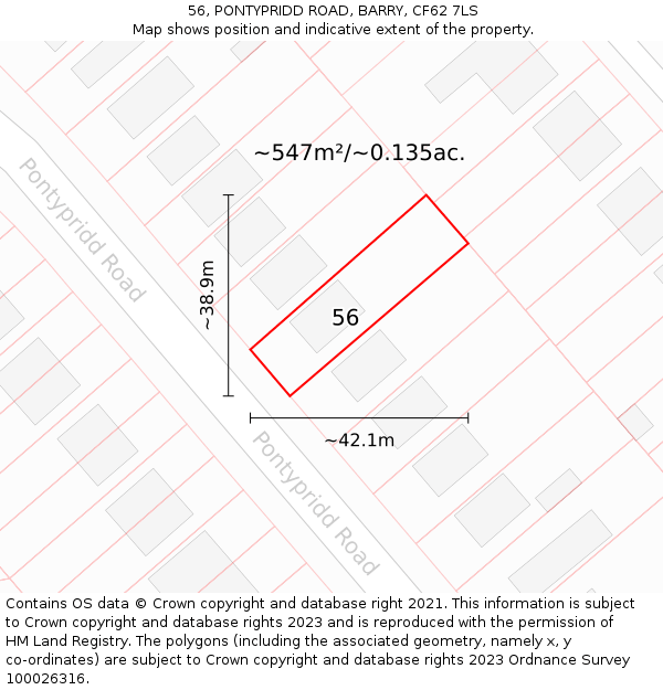 56, PONTYPRIDD ROAD, BARRY, CF62 7LS: Plot and title map