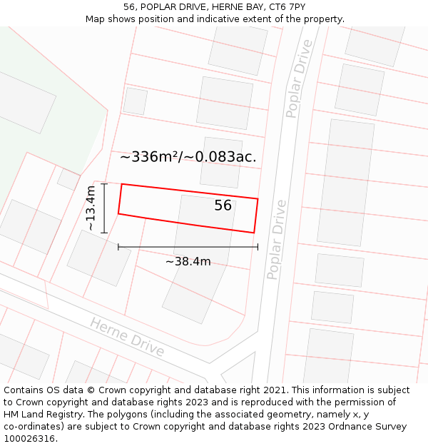 56, POPLAR DRIVE, HERNE BAY, CT6 7PY: Plot and title map