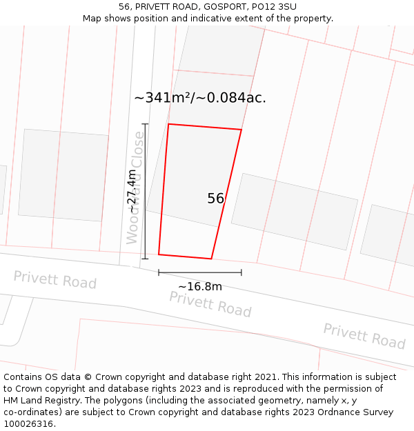 56, PRIVETT ROAD, GOSPORT, PO12 3SU: Plot and title map