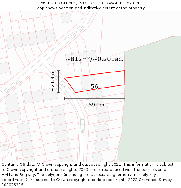 56, PURITON PARK, PURITON, BRIDGWATER, TA7 8BH: Plot and title map