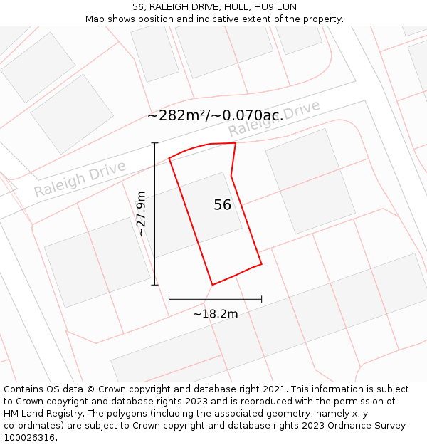 56, RALEIGH DRIVE, HULL, HU9 1UN: Plot and title map