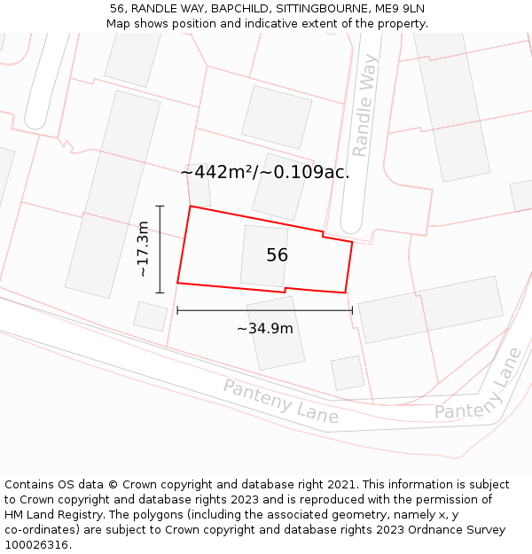 56, RANDLE WAY, BAPCHILD, SITTINGBOURNE, ME9 9LN: Plot and title map