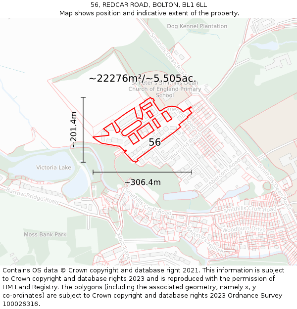 56, REDCAR ROAD, BOLTON, BL1 6LL: Plot and title map