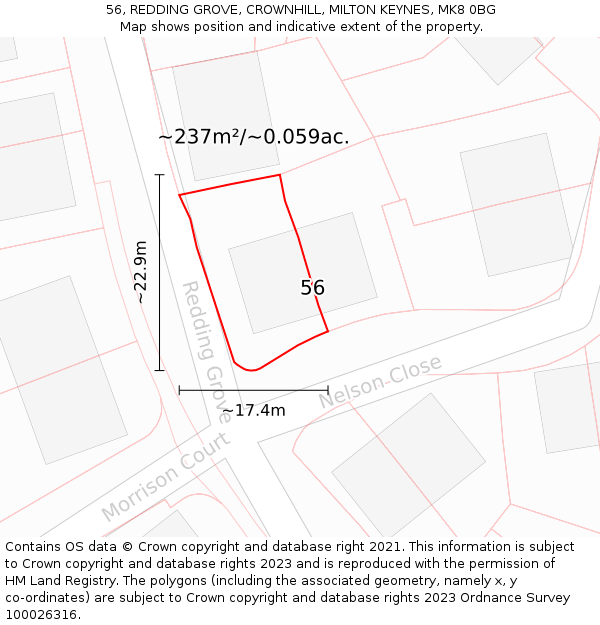 56, REDDING GROVE, CROWNHILL, MILTON KEYNES, MK8 0BG: Plot and title map