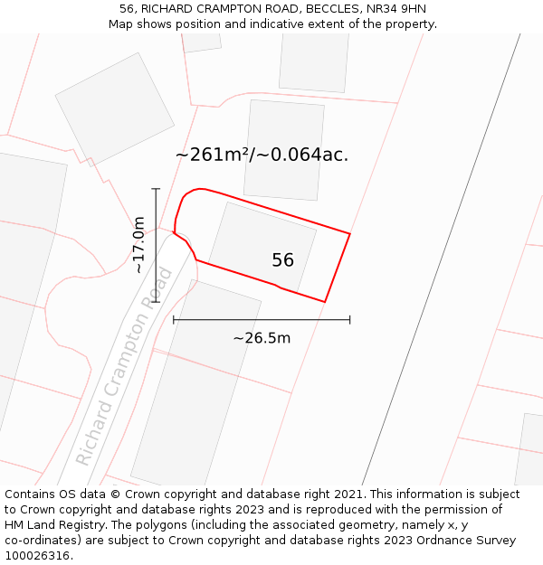 56, RICHARD CRAMPTON ROAD, BECCLES, NR34 9HN: Plot and title map