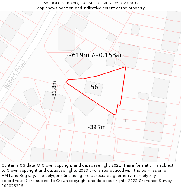 56, ROBERT ROAD, EXHALL, COVENTRY, CV7 9GU: Plot and title map