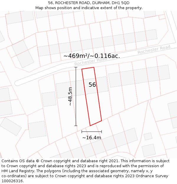 56, ROCHESTER ROAD, DURHAM, DH1 5QD: Plot and title map