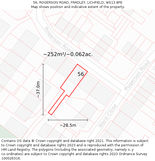 56, ROGERSON ROAD, FRADLEY, LICHFIELD, WS13 8PE: Plot and title map