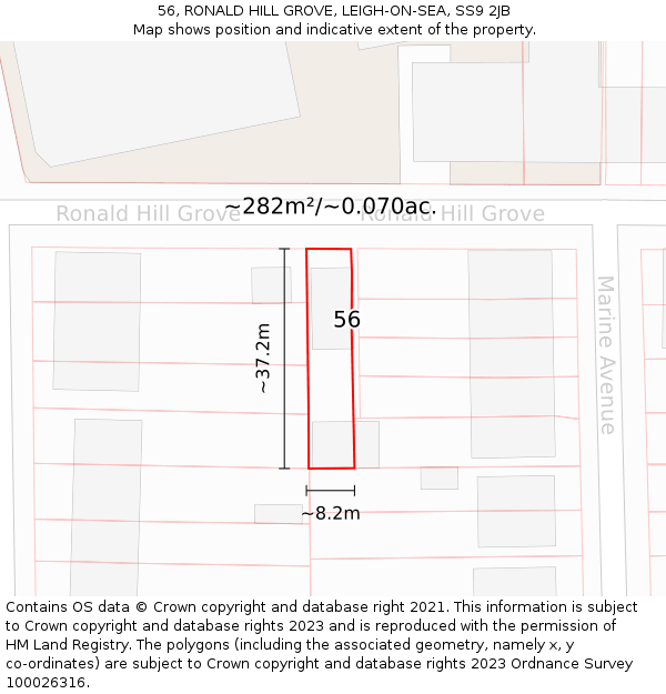 56, RONALD HILL GROVE, LEIGH-ON-SEA, SS9 2JB: Plot and title map