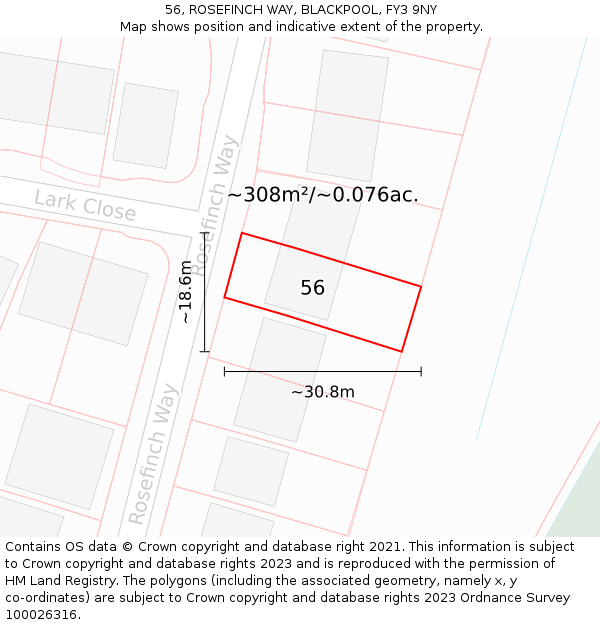 56, ROSEFINCH WAY, BLACKPOOL, FY3 9NY: Plot and title map