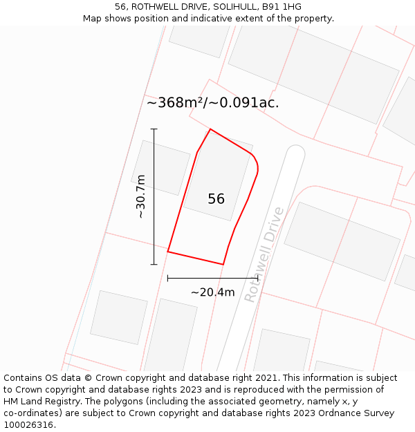 56, ROTHWELL DRIVE, SOLIHULL, B91 1HG: Plot and title map