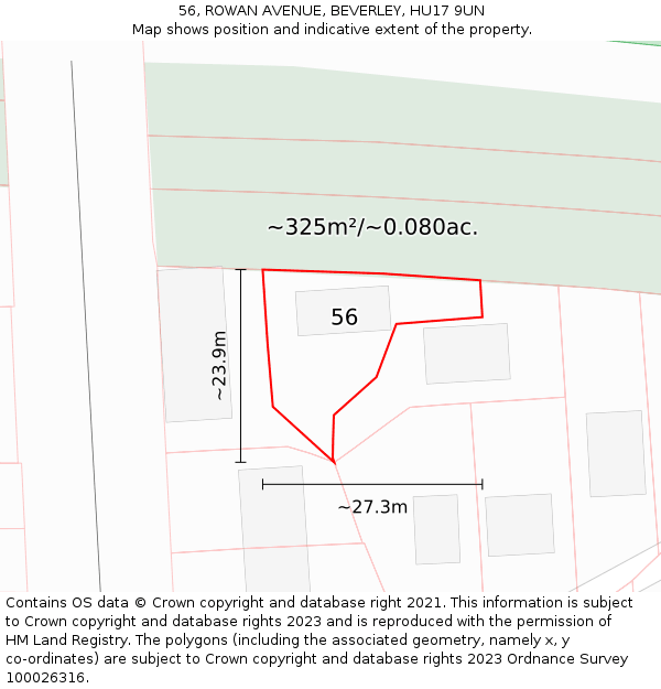 56, ROWAN AVENUE, BEVERLEY, HU17 9UN: Plot and title map