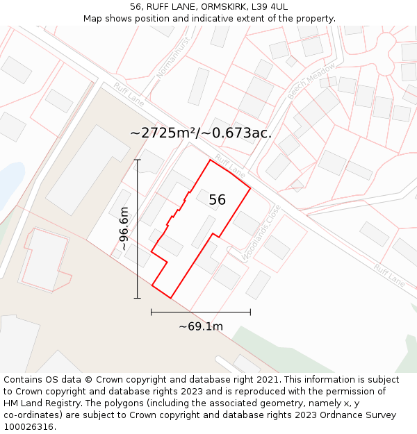 56, RUFF LANE, ORMSKIRK, L39 4UL: Plot and title map