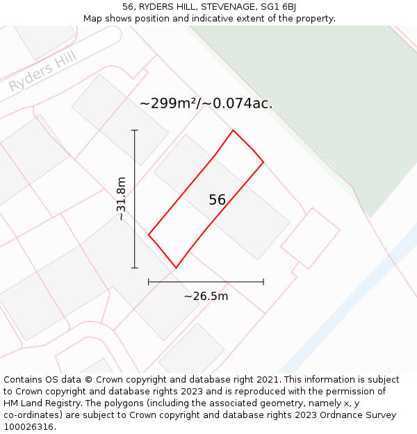 56, RYDERS HILL, STEVENAGE, SG1 6BJ: Plot and title map