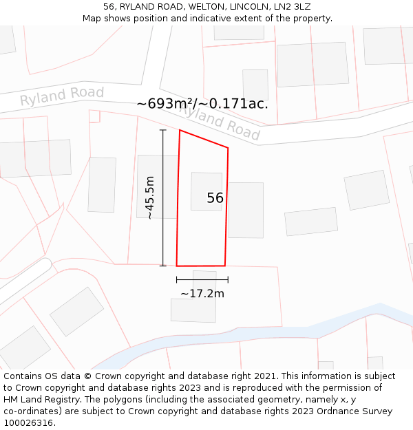 56, RYLAND ROAD, WELTON, LINCOLN, LN2 3LZ: Plot and title map