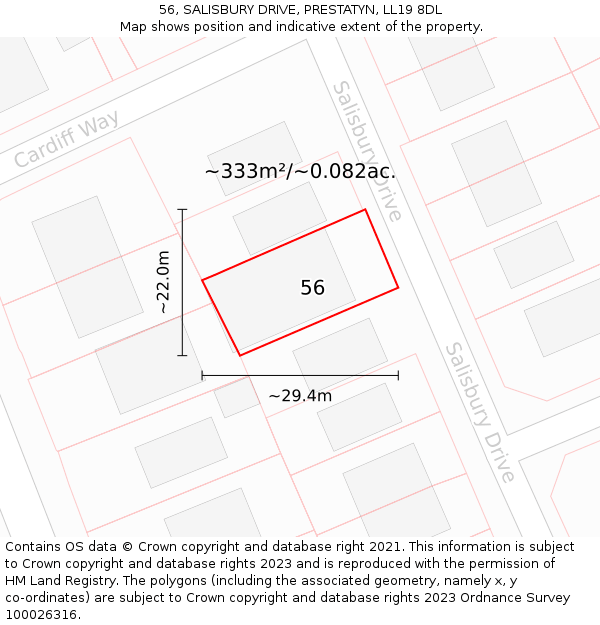 56, SALISBURY DRIVE, PRESTATYN, LL19 8DL: Plot and title map