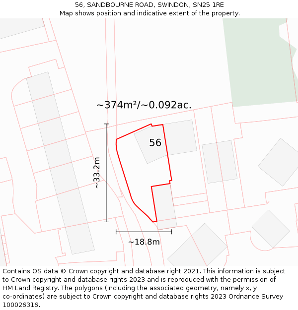 56, SANDBOURNE ROAD, SWINDON, SN25 1RE: Plot and title map