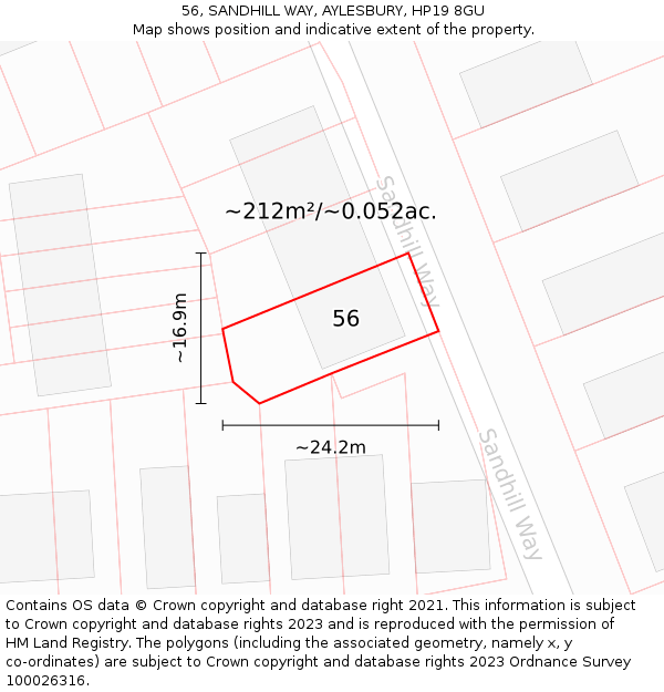 56, SANDHILL WAY, AYLESBURY, HP19 8GU: Plot and title map